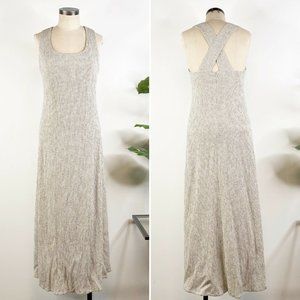 Vintage Tyler Boe Linen Blend Maxi Tank Dress 8 Beige Black Check Cross Back